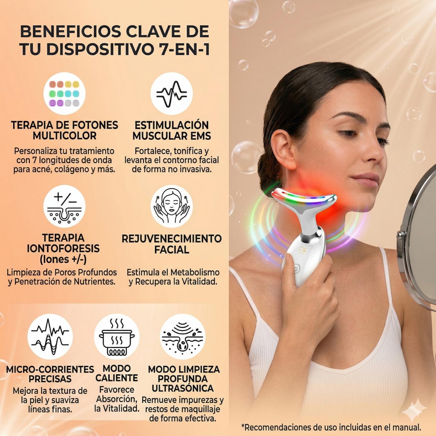 Masajeador Facial LED 7 en 1